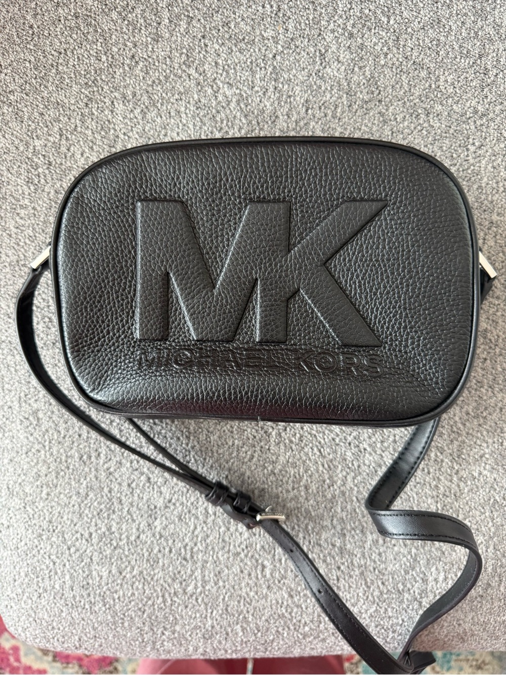 Michael Kors Black Pebbled Leather MK Logo Belt Bag